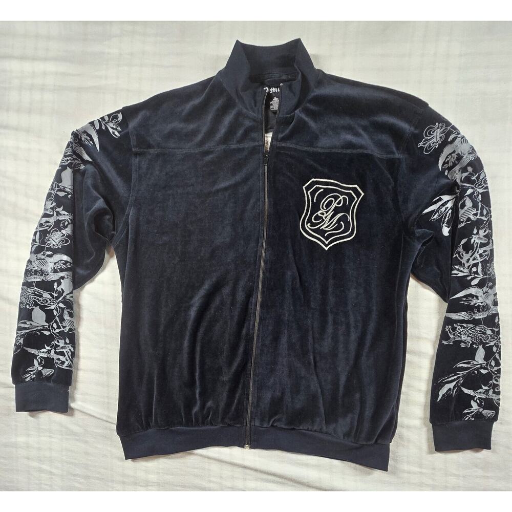 Vintage P. Miller Jacket Mens Velour Track Jacket Y2K Hip Hop Streetwear Blck XL